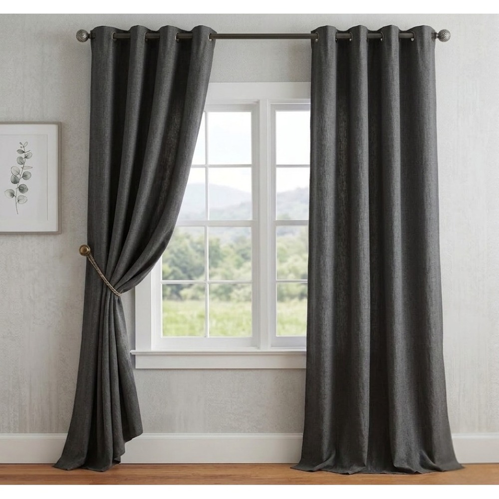 Pottery Barn Belgian Flax Linen Blackout Curtains Set of 2 Charcoal Gray 50x96